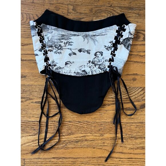 Rusty Reconstruction Los Angeles White Black Tie Up Corset Top  Women's Sz Small - Picture 4 of 6